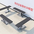 3D Models of Medical Devices Hospital Examination Tables With Metal Frames Black Tops And Wheels