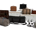 Assorted Stylish Luggage and Bags Collection With Leather Suitcases Canvas Duffel And Sports Balls