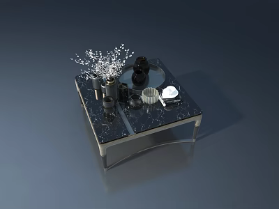 Stylish Coffee Table With Black Marble Top And Metal Frame Decorated With Ornaments 3d model