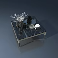 Stylish Coffee Table With Black Marble Top And Metal Frame Decorated With Ornaments