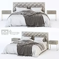 Modern Double Bed With Quilted Headboard White Bed Sheets And Gray Blanket And Matching Nightstands