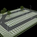 Organized Parking Lot Layout With Multiple Spaces Street Lamps And Trees