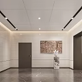 Elegant Modern Interior Space With Marble Wall Sculpture Decorative Painting And Lighting
