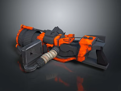 Futuristic Heavy Duty Weapon With Orange And Black Mechanical Structure Design 3d model