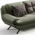 Modern Green Sofa Interior With Decorative Pillows And Striped Throw Blanket 3d model