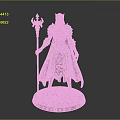 Detailed Armored Woman Statue Holding Staff Standing On Magic Circle Base