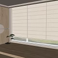 Modern Interior Window With Wooden Blinds And Sill Plant Decoration