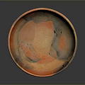 Ancient Ceramic Bowl Sculpture with Orange and Black Patterns Handcrafted Carving Details
