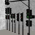 Outdoor Traffic Lights with Red Yellow Green Lenses Mounted on Metal Poles for Road Safety