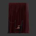 Red Public Chair With Popcorn Bucket White Roll And Red Curtain Stanchion Rope
