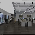 Modern Public Office Space Interior With Workstations Computers And Ergonomic Chairs 3d model