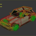 Light Green Small Car With Red Roof And Red Rims In Vintage Cartoon Design