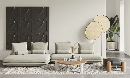 Quiet sofa tea table combination 3d model