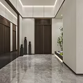 Modern Corridor Interior Design With Landscape Painting Small Rock Garden And Ceiling Light Strips