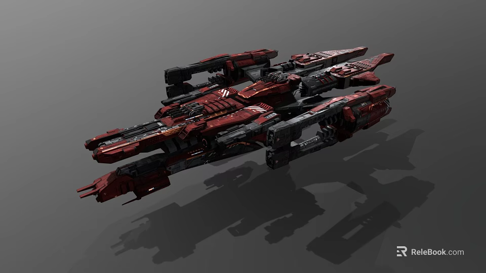 Red And Black Futuristic Sci Fi Cosmic Spaceship With Detailed Structural Components 3d model 