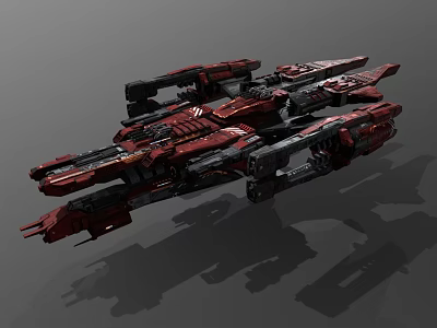 Red And Black Futuristic Sci Fi Cosmic Spaceship With Detailed Structural Components 3d model