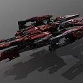 Red And Black Futuristic Sci Fi Cosmic Spaceship With Detailed Structural Components