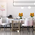 Modern Dining Table and Chair Combination Subcock Dining Table and Chair Tableware Side Cabinet Hanging Picture Decoration Chandelier 3d model