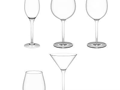 Different Styles of Wine and Cocktail Glasses with Clear Transparent Design and Elegant Stemmed Shapes 3d model