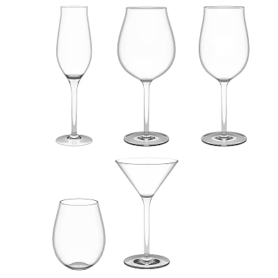 Different Styles of Wine and Cocktail Glasses with Clear Transparent Design and Elegant Stemmed Shapes 3d model