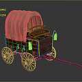 Vintage Covered Wagon With Canvas Canopy Wooden Wheels And Metal Lanterns