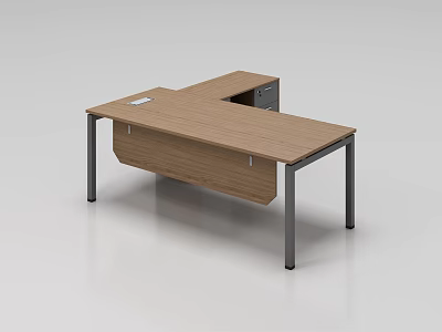 L Shaped Office Desk With Wooden Top And Metal Legs Drawer Storage 3d model