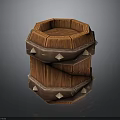 Rustic Decorative Textured Wooden Barrel With Hexagonal Top And Metal Spikes