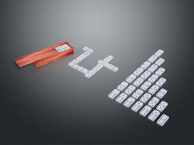 Classic Dominoes Set With Wooden Storage Box And Arranged Tiles For Leisure Living Supplies 3d model