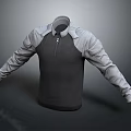 Gray And Black Long Sleeve Half Zip Color Block Casual Top For Daily Wear