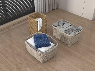 Woven Storage Baskets in Different Styles for Organizing Clothes and Towels in Home Bedroom 3d model
