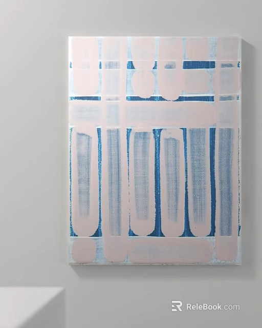 Modern Abstract Art Painting With Blue Pink Geometric Patterns On Canvas Wall 3d model 