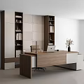 Modern Study Room Desk And Chair Set With Wooden Table Laptop And Bookshelf