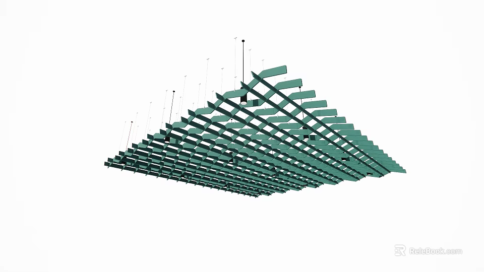 Modern Lounge Area Interior Design With Green Grille Ceiling Decorative Elements 3d model