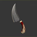 Decorative Knife With Ornate Engraved Blade And Red Handle Golden Floral Designs