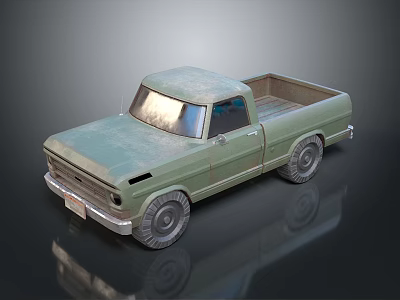 Vintage Green Pickup Truck With Single Cab Open Bed And Weathered Exterior 3d model