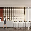 Modern Sales Office Interior With Reception Desk Display Shelves And Bar Stools