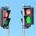 Two Traffic Lights On Poles One Showing Red Light And The Other Green Light
