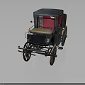 Old Fashioned Dark Colored Carriage With Red Interior And Spoked Wooden Wheels