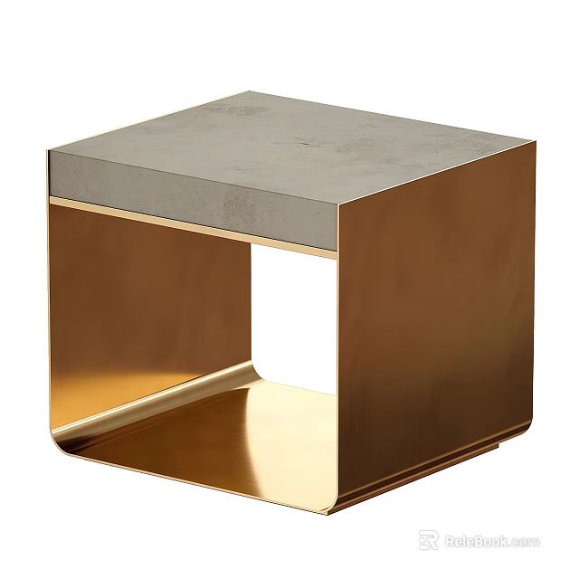 Modern Side Table With Golden Metal Frame Gray Tabletop And Sleek Geometric Design 3d model