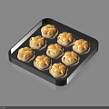 Delicious Eight Baked Pastries On Black Tray With Crispy Brown Patterns