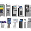 Modern Public Facilities With Self Service Kiosks And ATMs Various Designs And Touch Screens