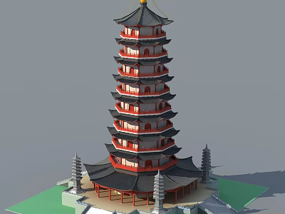 Traditional Ancient Chinese Pagoda Featuring Multi Story Design Curved Eaves And Red Black Architecture 3d model