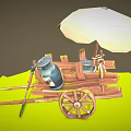 Rustic Wooden Cart Featuring Umbrella Milk Can Shovel And Wooden Wheel
