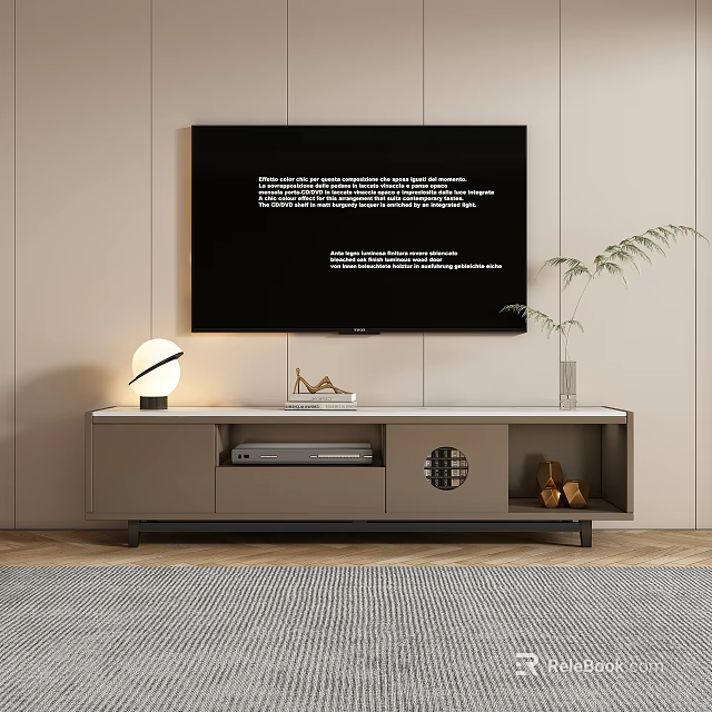 Modern TV Stand with TV Table Lamp Plant Decorative Items Storage Drawers and Open Shelves 3d model 