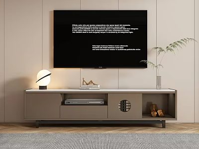 Modern TV Stand with TV Table Lamp Plant Decorative Items Storage Drawers and Open Shelves 3d model