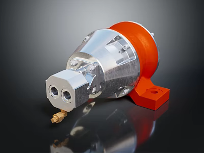 Industrial Mechanical Component Silver And Orange Metal With Connection Ports And Base For Machinery Applications 3d model