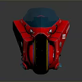 Red Three Wheeled Motorcycle With Blue Windshield And Brown Seat Sleek Design