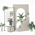 Modern Floral Display With Green Plants Archway Metal Stand And Decorative Setup