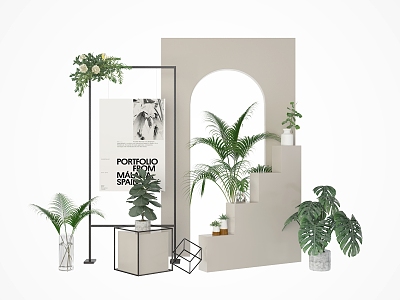 Modern Meichen Materials Exhibition Window Plant Combination Small Scene Plant Green Plant Window Meichen Europe Exhibition Rack Exhibition Area Scenic Spots 3d model