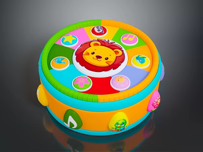 Colorful Kids Musical Toy Drum With Lion Design And Interactive Buttons 3d model